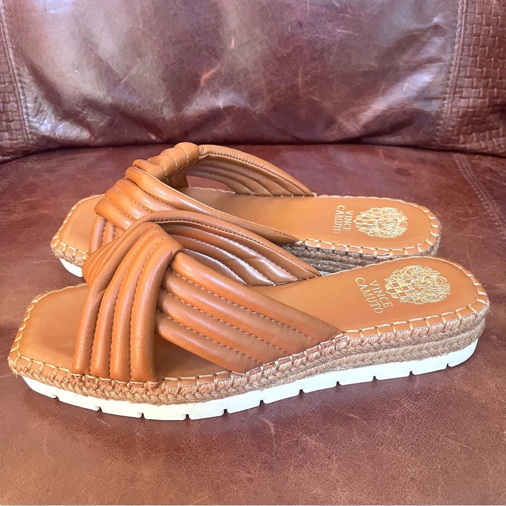 NWT Vince Camuto Melysa Genuine Leather Crossband Slide Sandals Size 8.5W